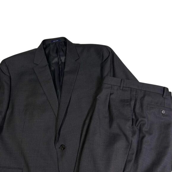 Ralph Lauren 2 Pc Suit Sport Coat Blazer Gray Pinstriped 100% Wool Men's 56R 52W